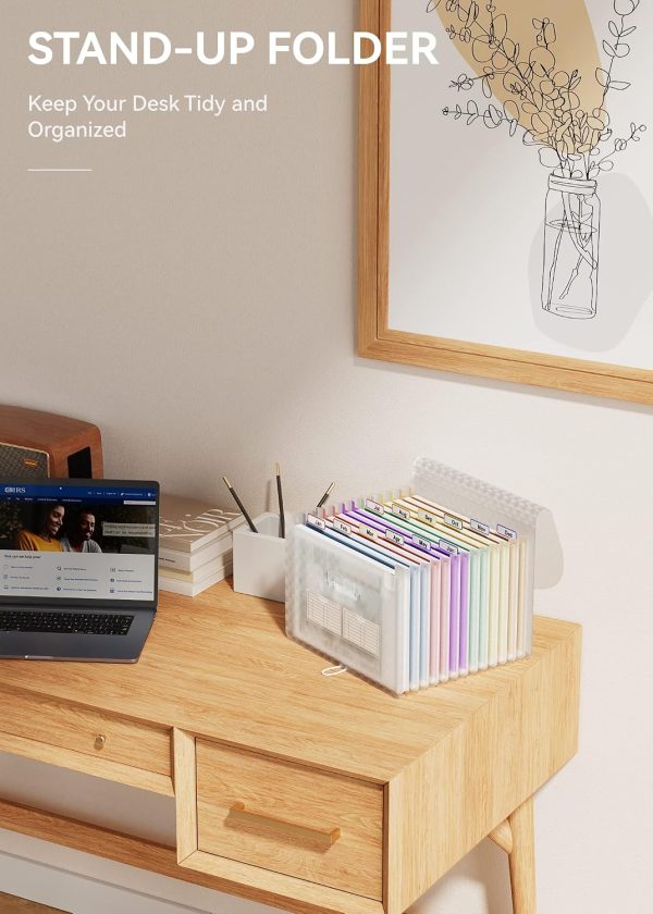 A4 Expanding File Organiser with Grid Pattern, 13 Pockets, Expandable Document Filling Box, Accordion Desk Folder, Portable Rainbow File Wallet, Plastic Bill Storage Bag