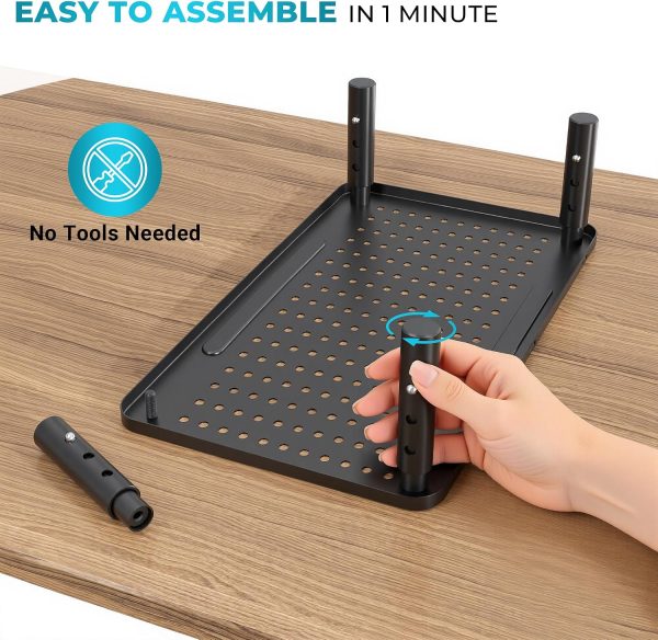 Adjustable Monitor Stand, Ergonomic Metal Riser with 3 Height Levels (100/120/140mm), Ventilated Mesh Surface, 20 kg Max Load, Cable Management, Laptop & Computer Monitor Riser