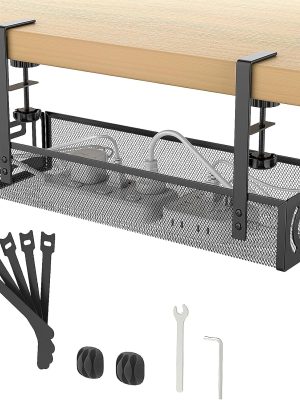 Under Desk Cable Management Tray, Non-Drilling Cable Basket, Screw-Free Wire Organizer Clip