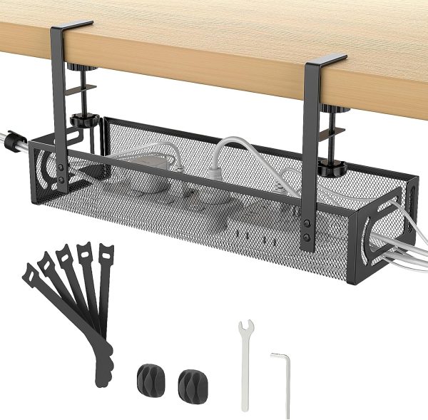 Under Desk Cable Management Tray, Non-Drilling Cable Basket, Screw-Free Wire Organizer Clip